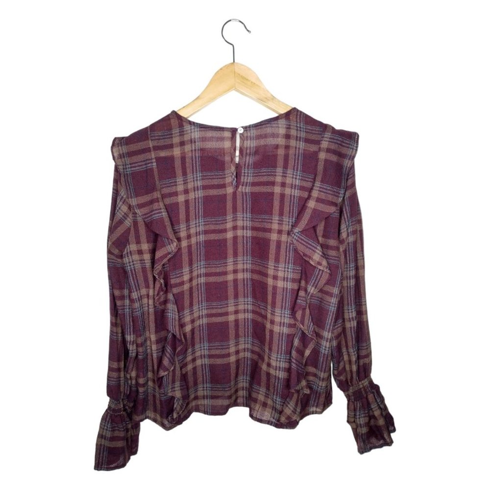 Plaid Ruffle Blouse Size M - Picture 5 of 7